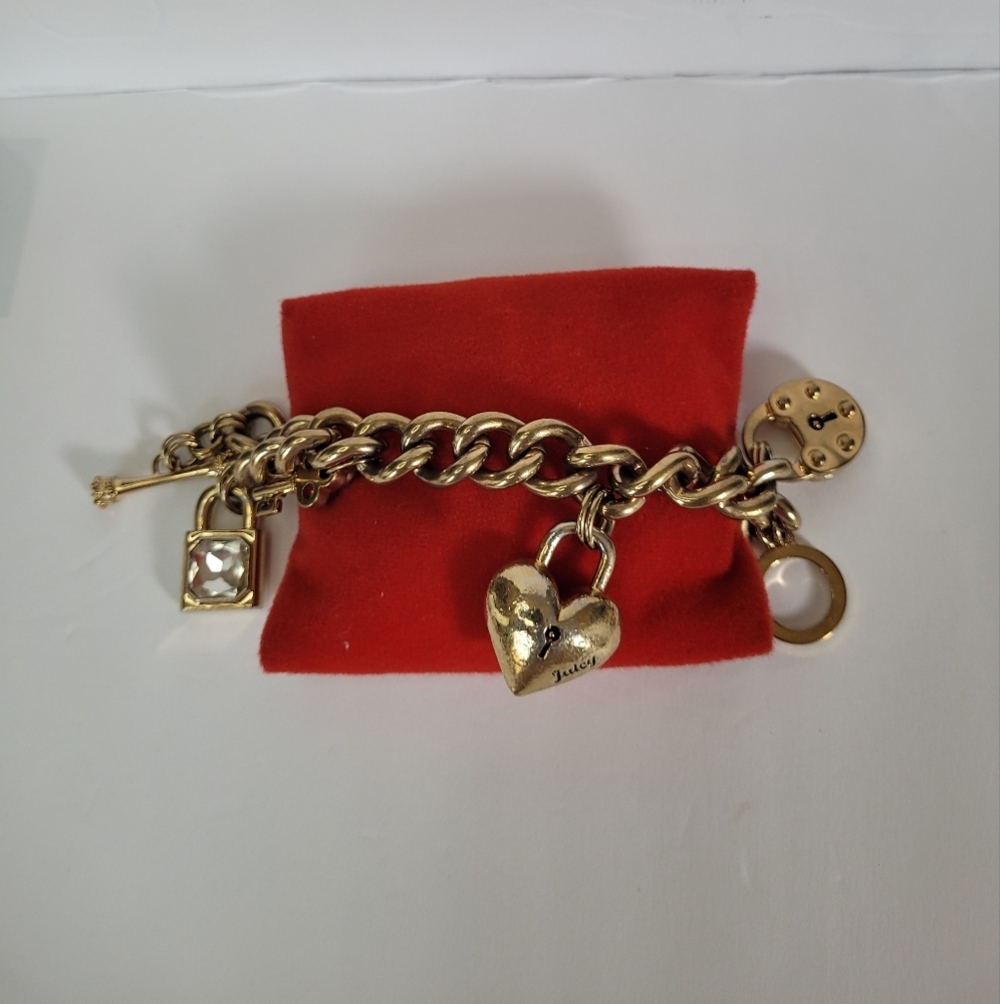 Juicy Couture Gold Charm Bracelet with Chunky Chain-Link Design